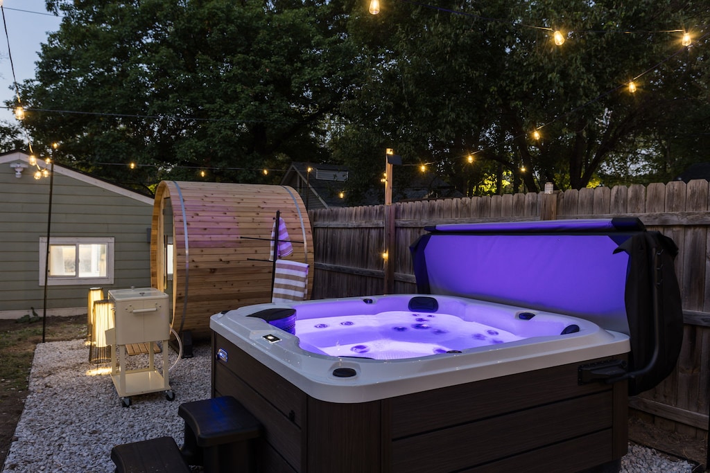 Soak. Sweat. Unwind. Your private backyard oasis with a hot tub & sauna awaits.