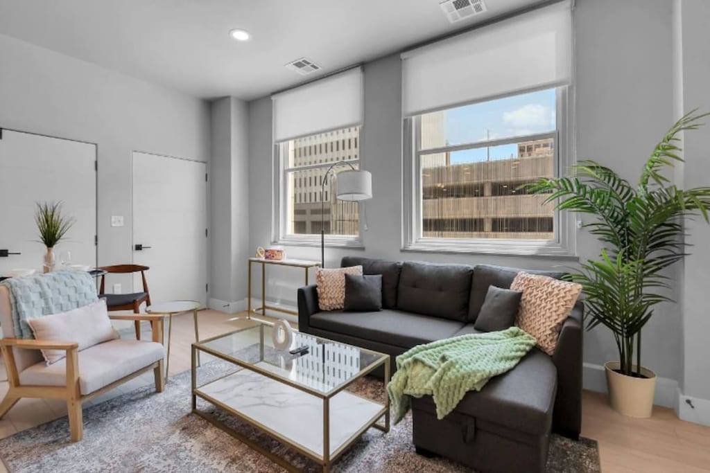 Comfy sitting area with a large TV for your entertainment.