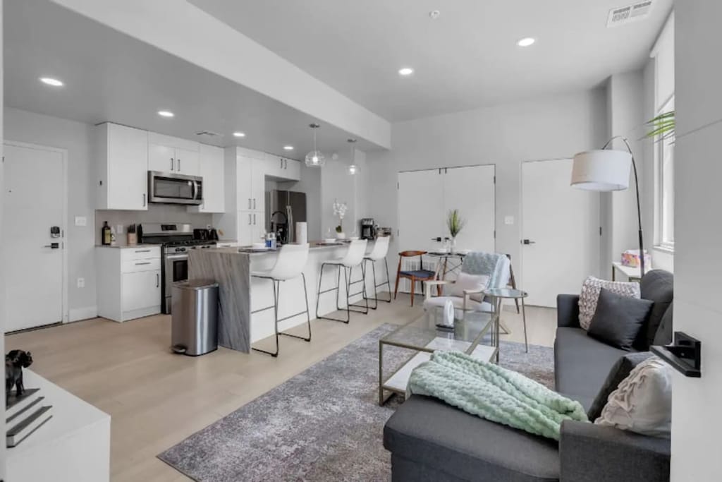 Enjoy cooking in the kitchen with bar stools for extra seating.