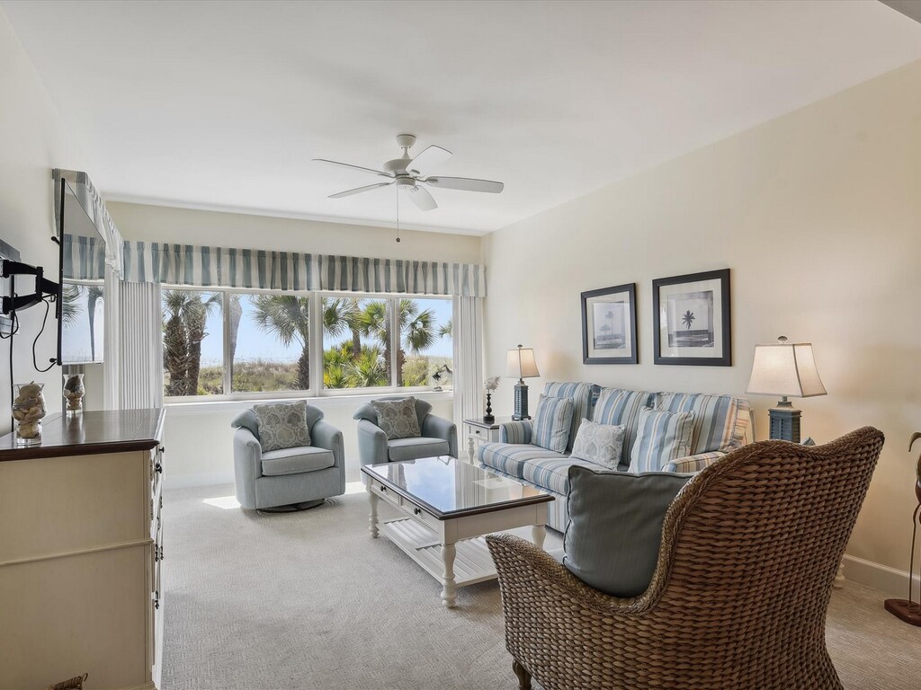 Living Room with Ocean Views from 402 Captains Walk