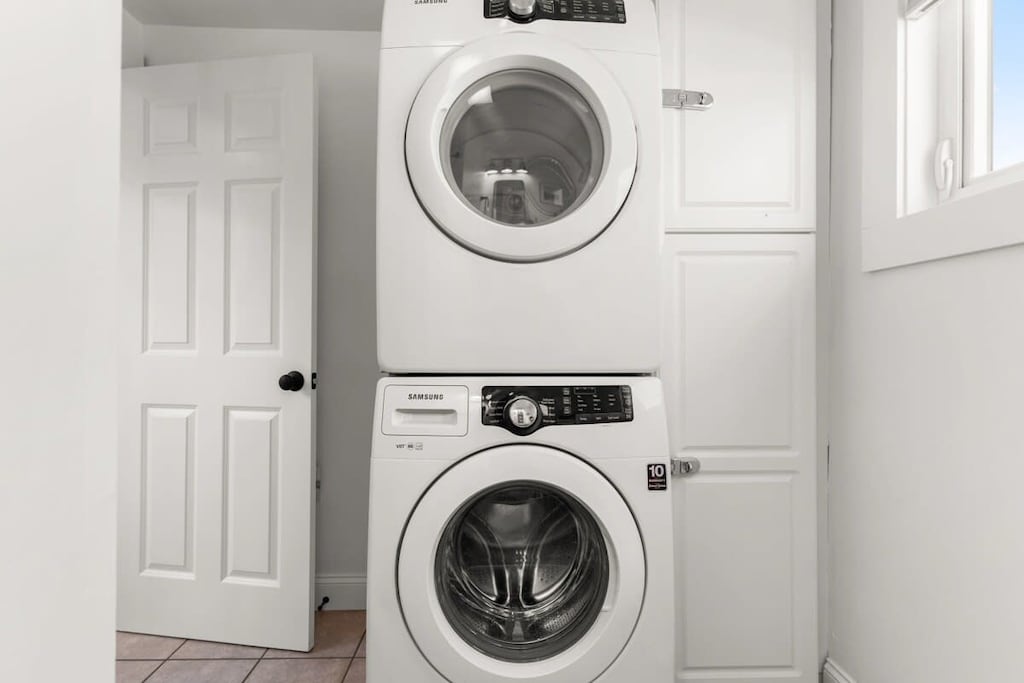 Full bathroom with laundry and stand up shower