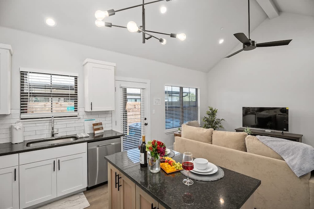 Open concept kitchen and living room perfect for entertaining.