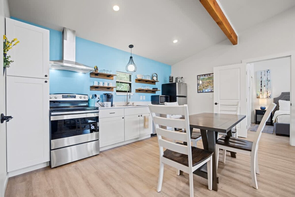 Seating for two in the full kitchen.