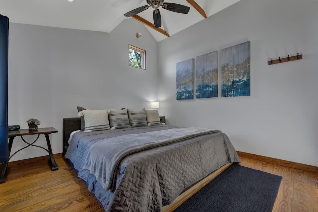 King bed with plush linens await.