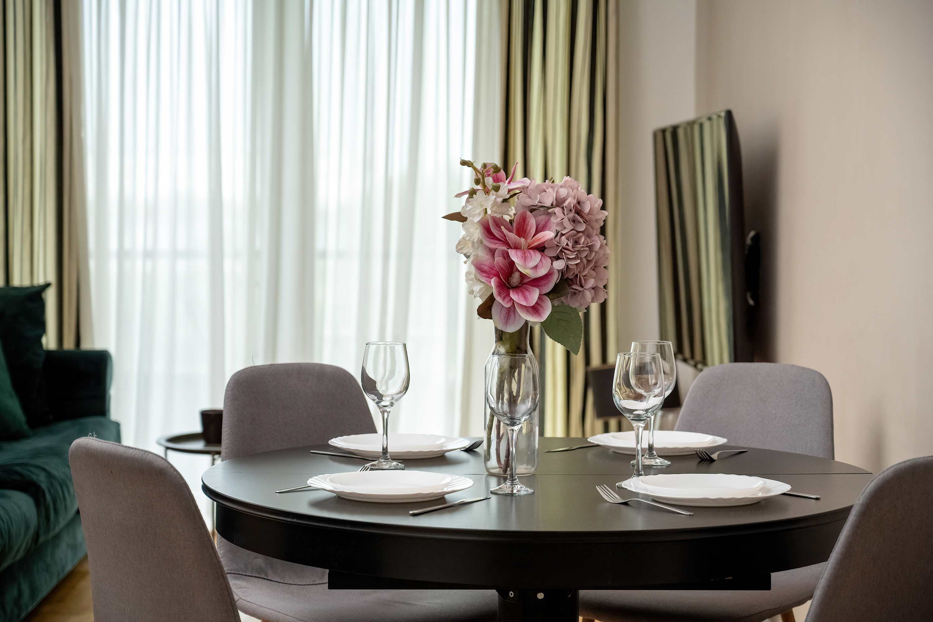 The elegant living room perfect for both relaxation and entertainment.