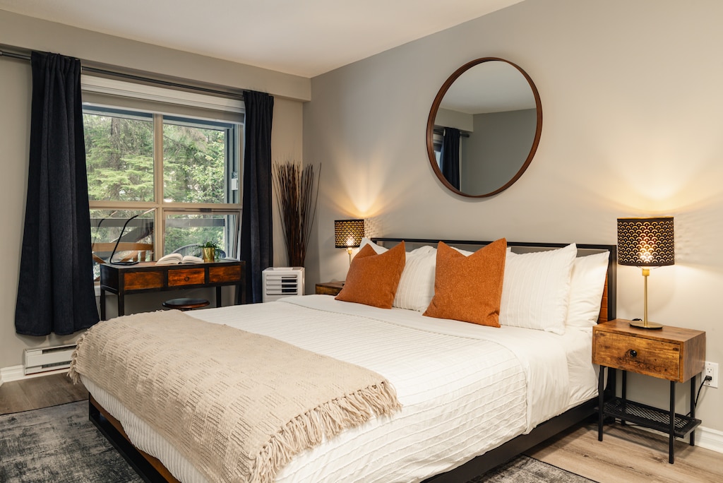 Bedroom - KING size bed, brand new comfortable mattress, flat-screen TV, Air conditioning unit in the summer