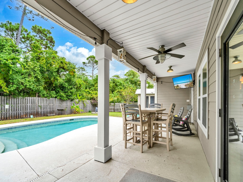 Covered patio by the pool