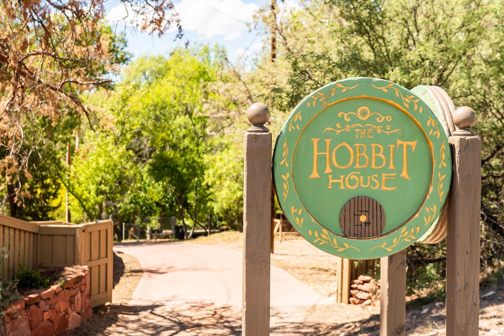 Whimsical “Hobbit House” sign welcomes you in