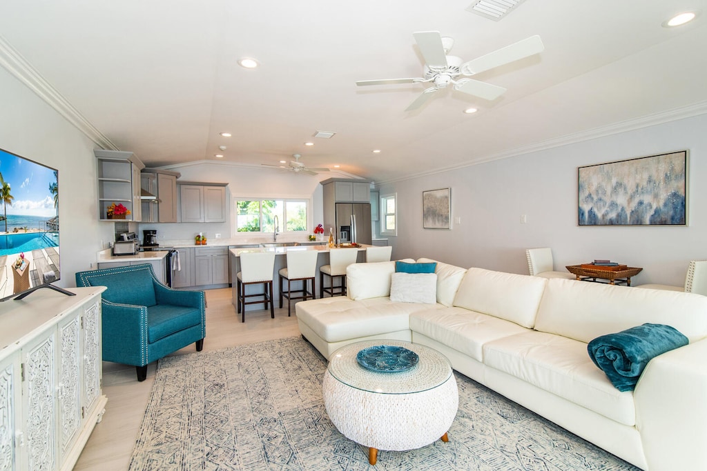 Modern furniture and decor give the home a casual elegance vibe.