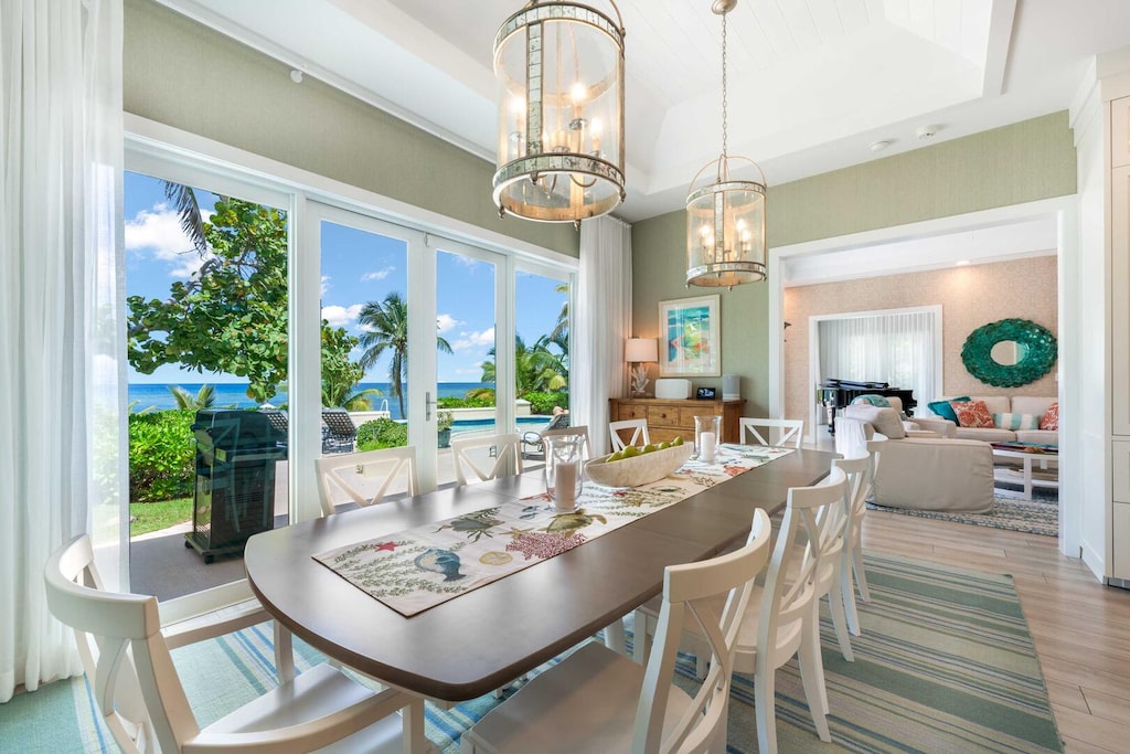 Formal dining table with spectacular ocean views.