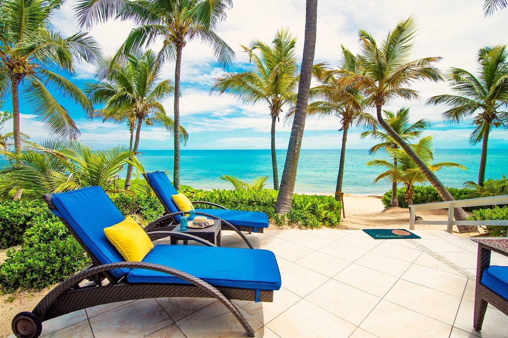 Beachside patio with sun beds to soak up the island sun.