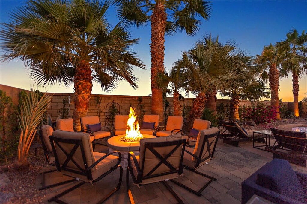 Outdoor seating around warm firepit