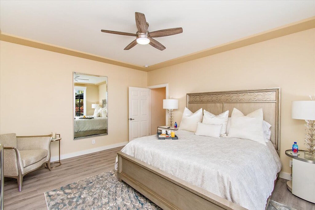 Comfy bed with natural light.