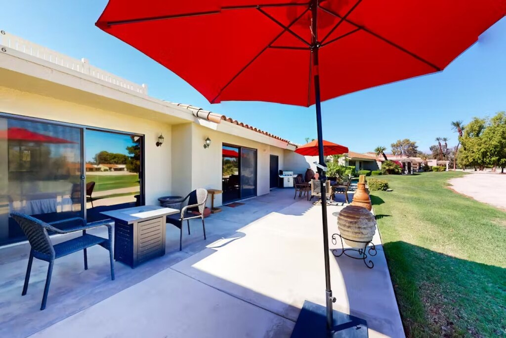 Perfect spot for morning coffee or evening drinks under the umbrella