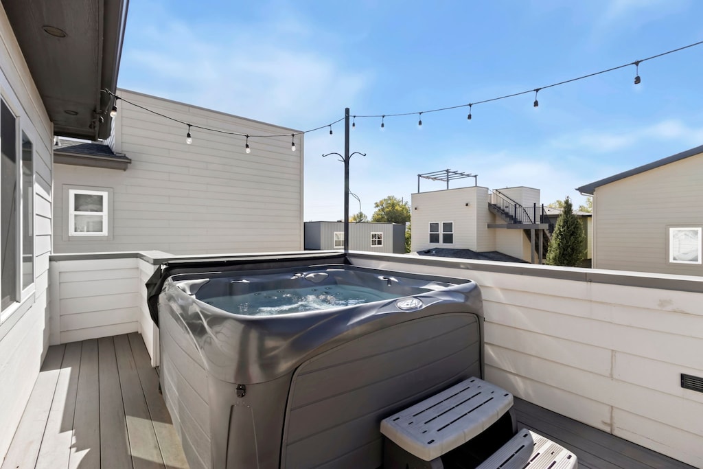 Rooftop Deck | Private Hot Tub and Lounge Seating (second level)