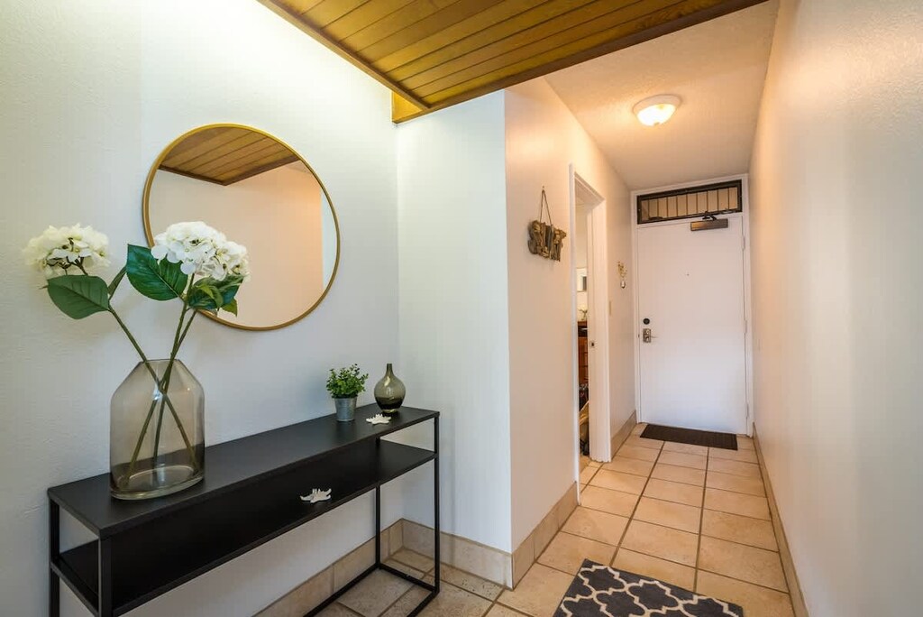 Step into our welcoming entryway, thoughtfully decorated to set the tone for your stay.