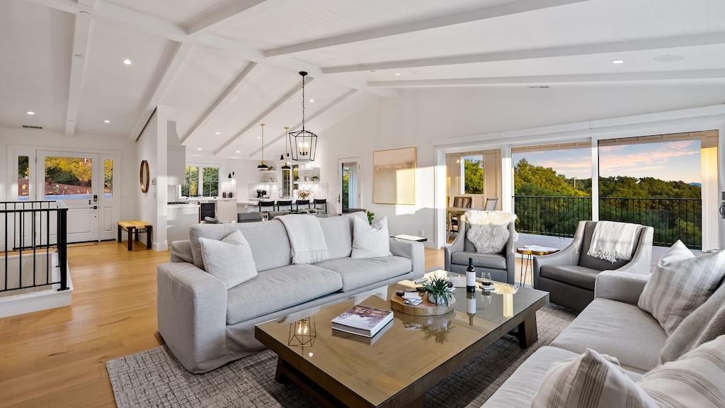Open-concept living room in the main house.