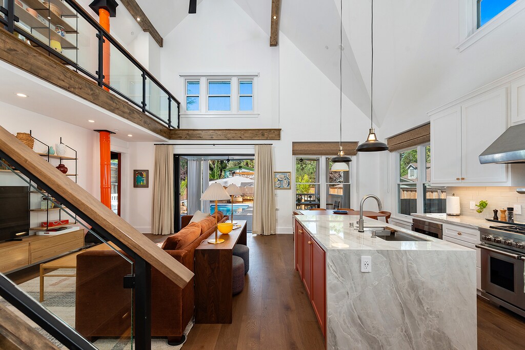 Open the 4-panel sliding glass doors to bring outside in!