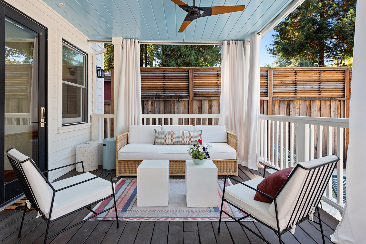 Pull the curtains open for more sun or closed for more shade and bring your coffee or cocktails outside.