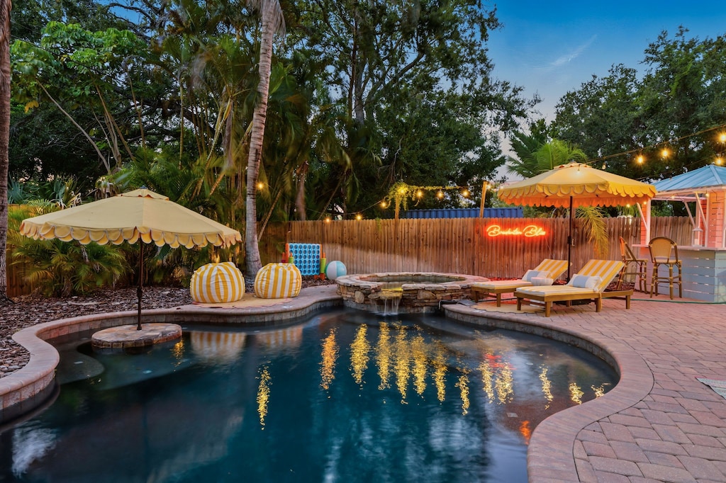 Our poolside scene is giving major resort energy — loungers for lounging, umbrellas for shade, and sunshine for the soul. All you need is a good book (or a good nap).