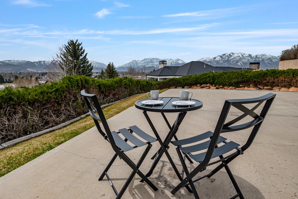 Enjoy dinner or morning coffee while taking in the views of Mount Timpanogos