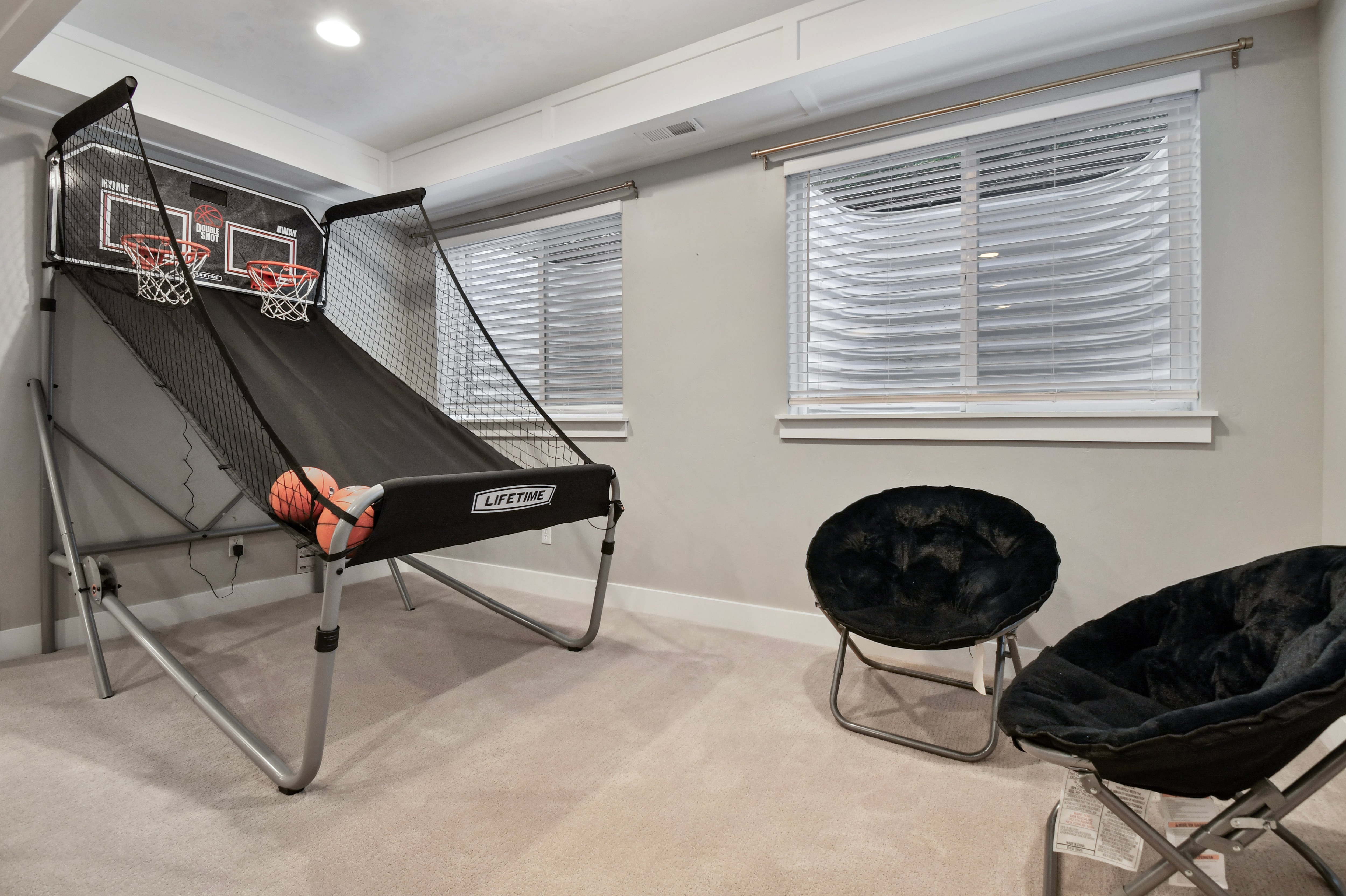 Huckleberry has a fantastic downstairs media / game room with a huge projection screen TV, Pop-a-Shot basketball, Ping Pong, Fireplace, hammock swing, and the most adorable built in kids playhouse! Huckleberry has a fantastic downstairs media / game room with a huge projection screen TV, Pop-a-Shot basketball, Ping Pong, Fireplace, hammock swing, and the most adorable built in kids playhouse!