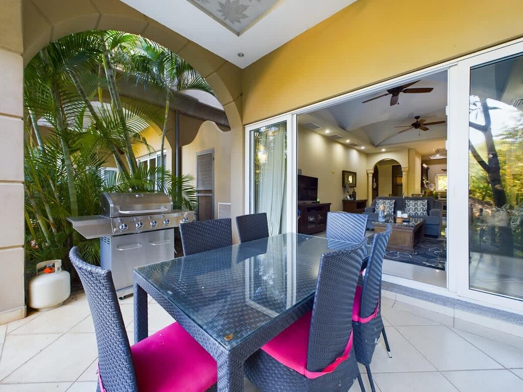 Covered terrace and semi-private garden.