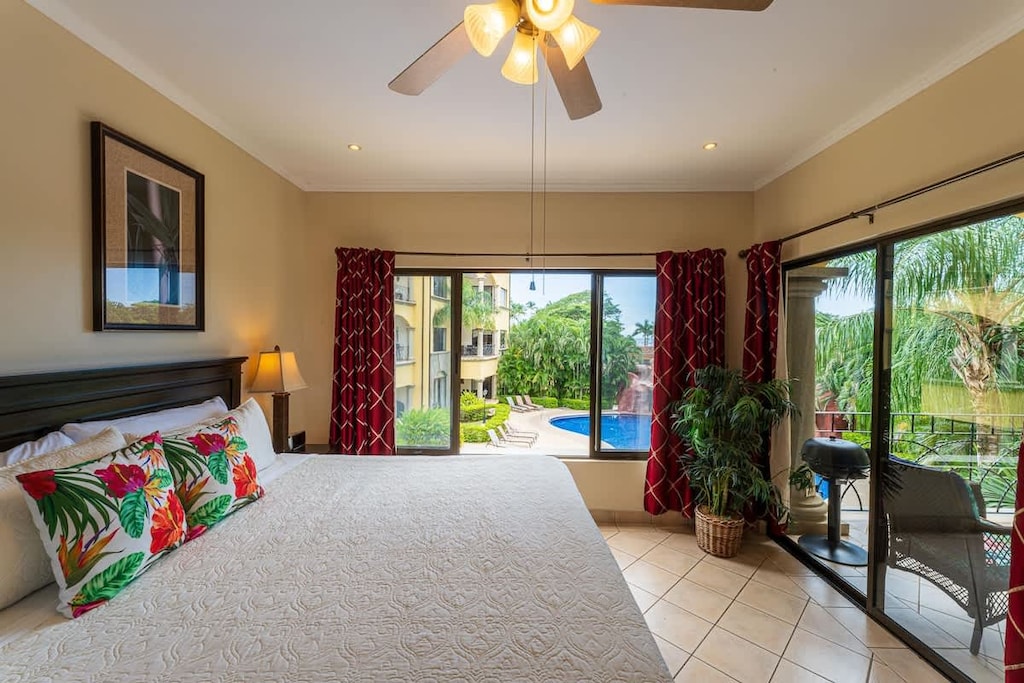 Master bedroom with pool view
