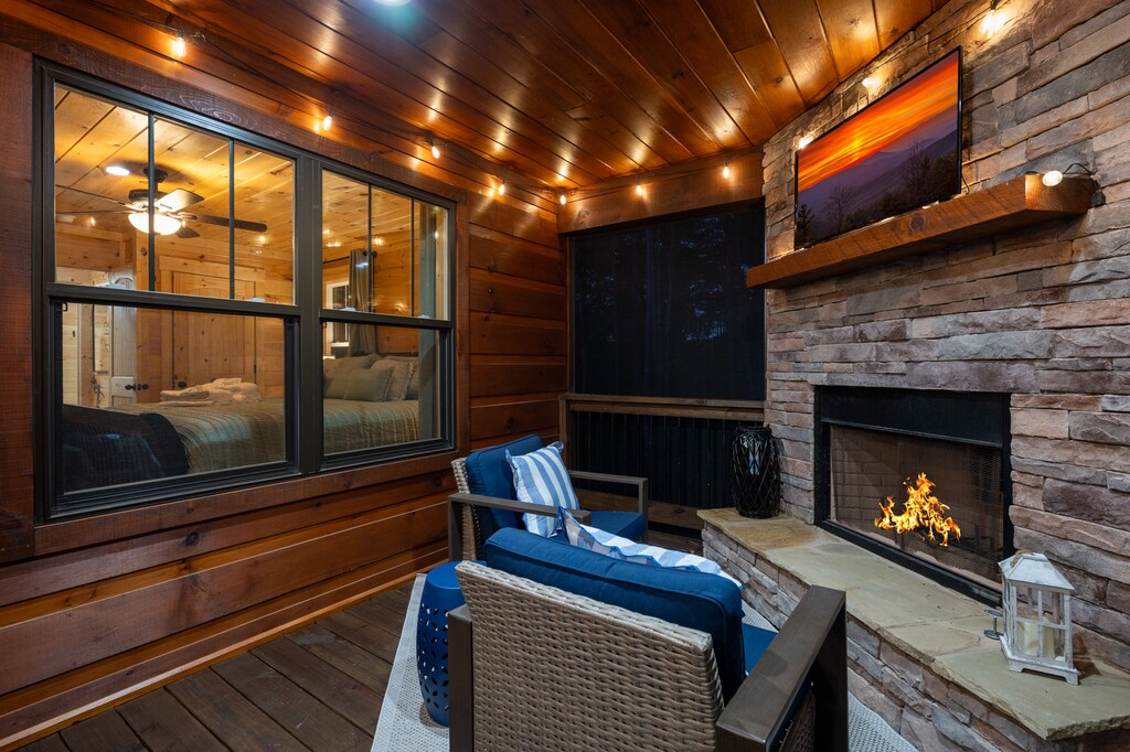 Hidden Hearts - Entry Level Deck Screened-In Porch with Wood Burning Fireplace