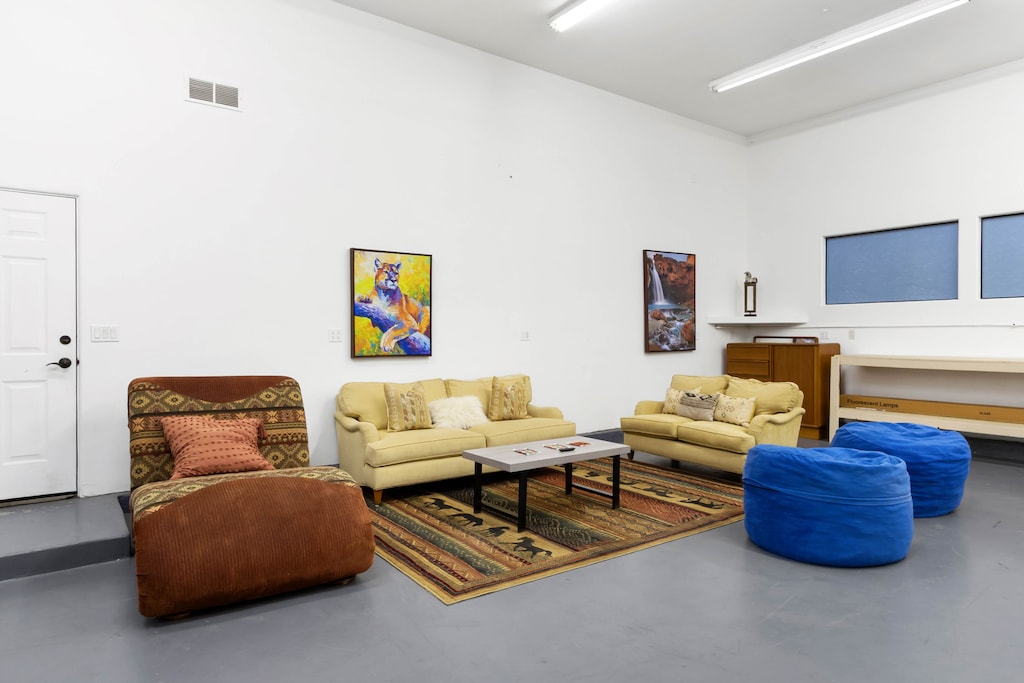 Garage game room with a smart TV