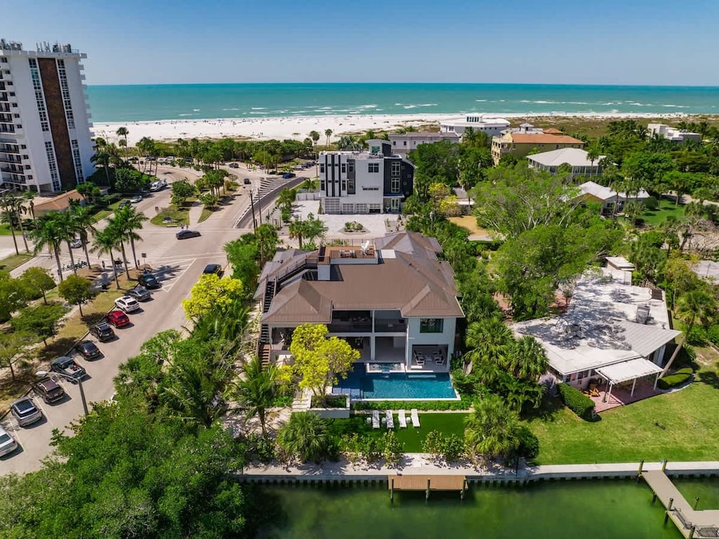 Aerial View of Home, Pool, Bayou and Dock, and the View