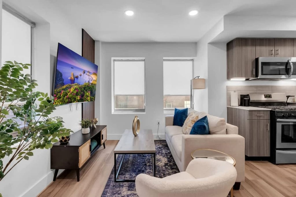 Open-concept living area with a flat-screen TV!