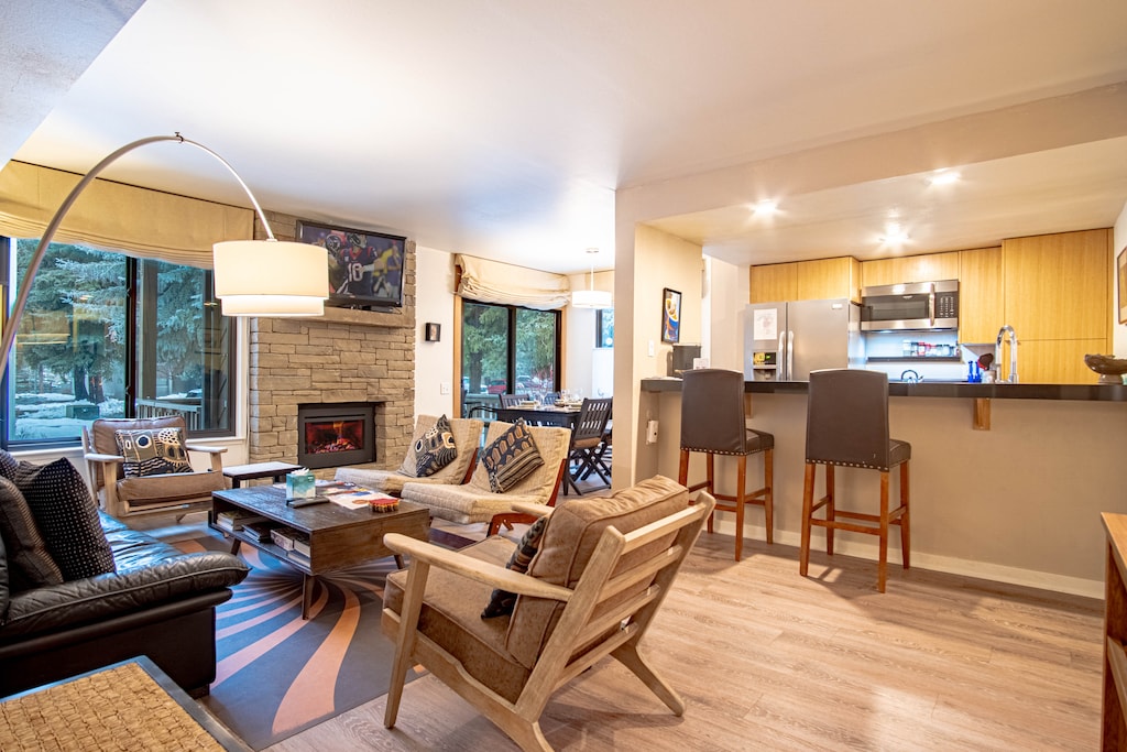 Comfortable Living Room with Gas Fireplace