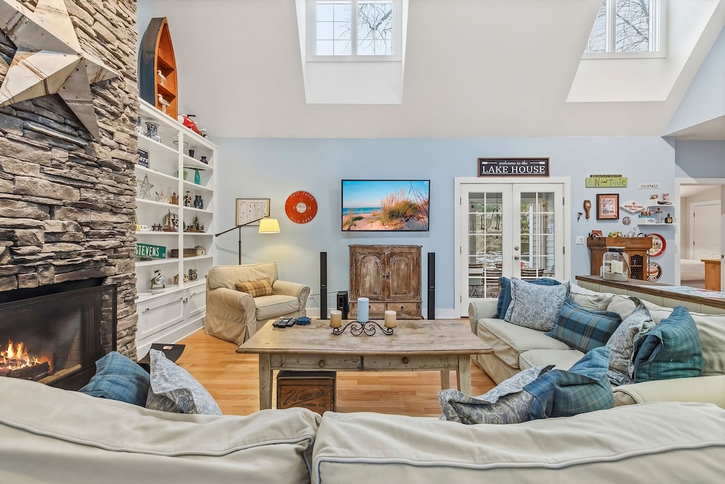 A cozy setup for fires on, feet up, and time spent together.