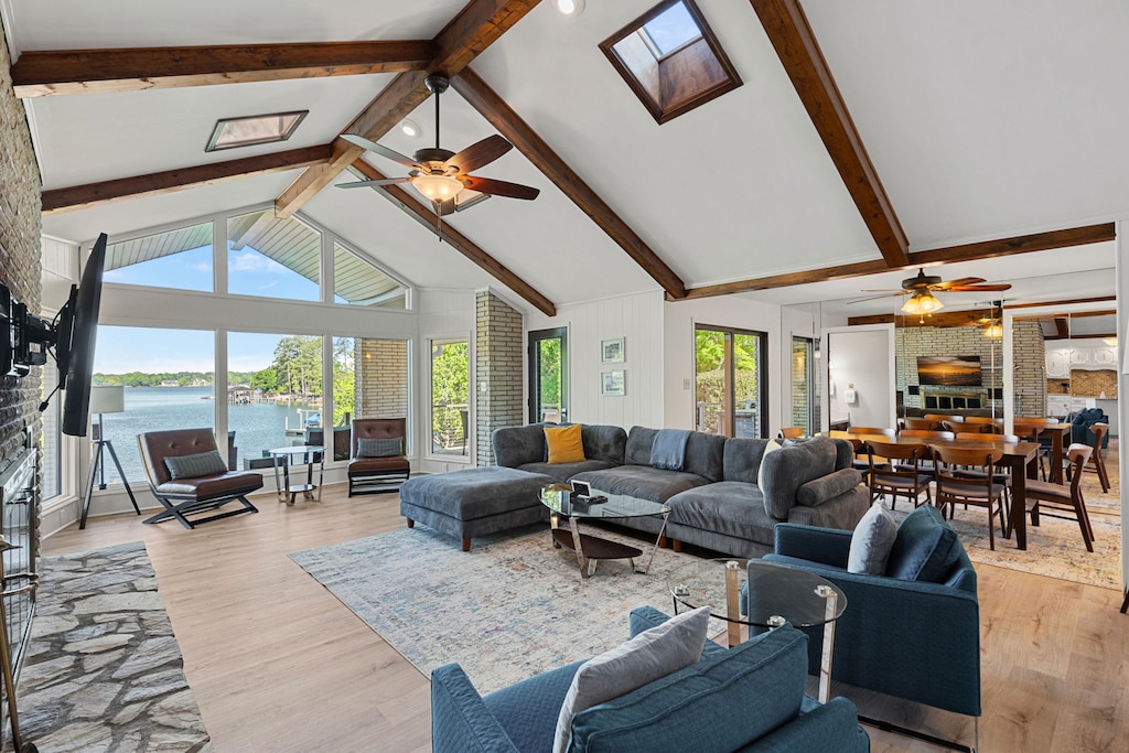 Large sectional in living room with multiple seating options to enjoy the view.