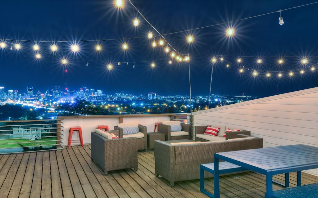 Unwind under twinkling lights with stunning city views of Nashville!