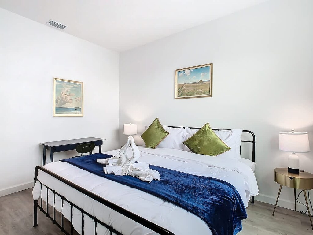 Hotel-quality sheets, plush duvets, and a cozy, restful atmosphere ensures a peaceful night’s sleep.