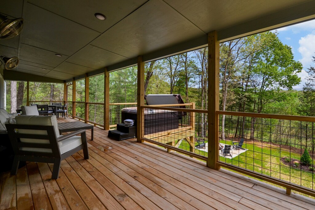 Enjoy nights on the patio overlooking the outdoor firepit