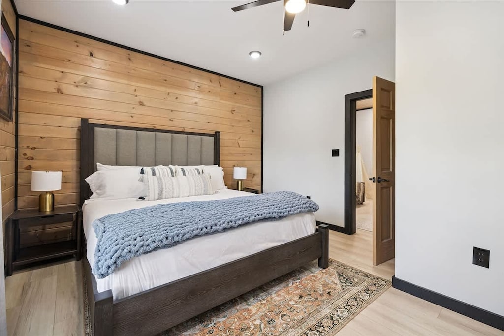 Bedroom Retreat: Experience tranquility in this stylish haven with rustic charm and modern comfort!