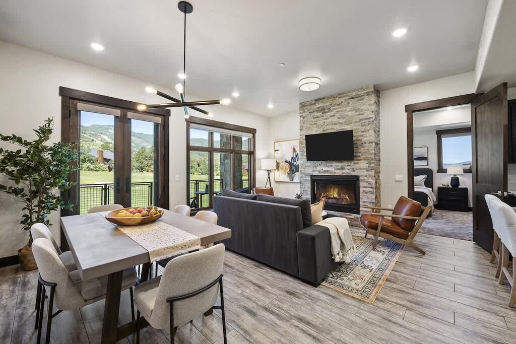 Open living room & dining area