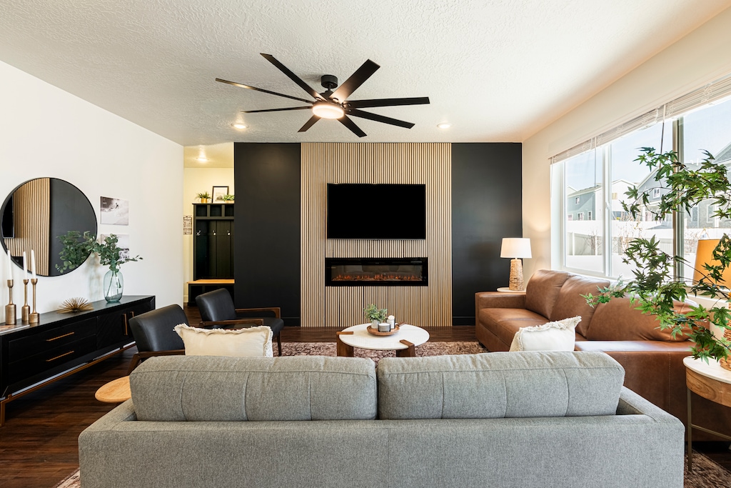 Modern living room with accent wall