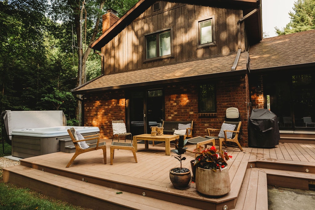 A sunny deck to relax, dine, and reconnect in nature.