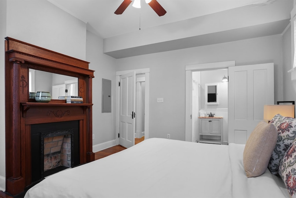 A beautiful fireplace view adds a touch of southern charm.