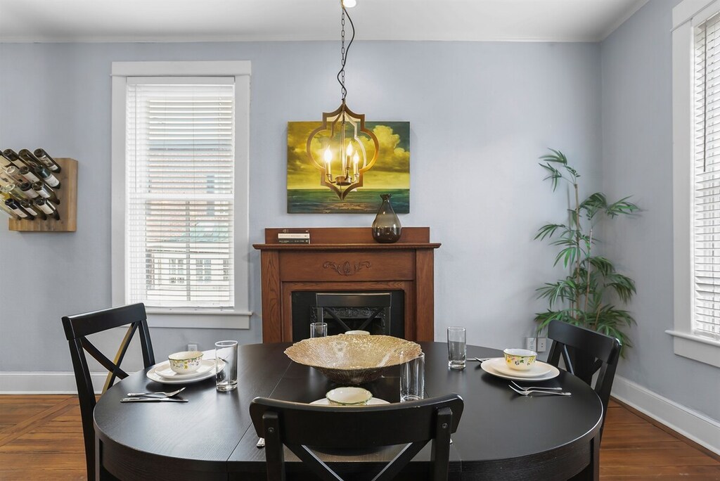 Settle in for a cozy meal or game night around the dining table.