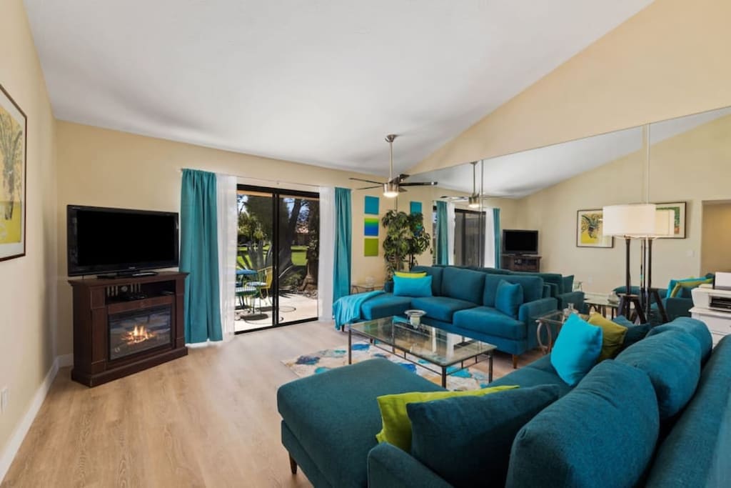 Comfortable living room with large TV