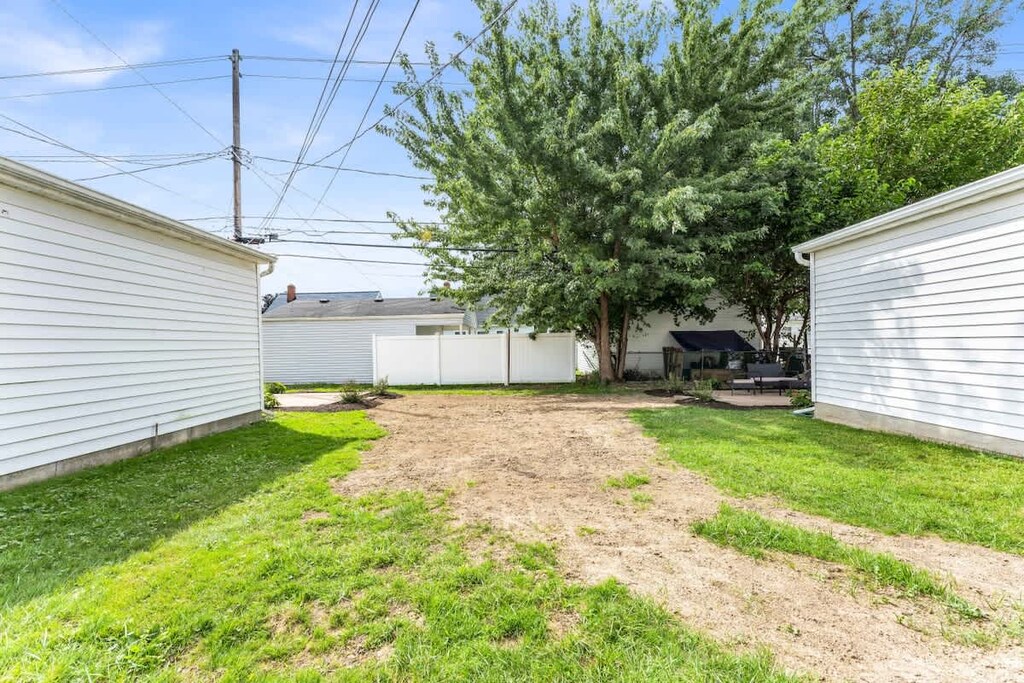 - Fenced backyard space offering privacy and open layout   - Ample room for gatherings, play, or future landscaping   - Outdoor seating under trees makes for a cozy retreat  