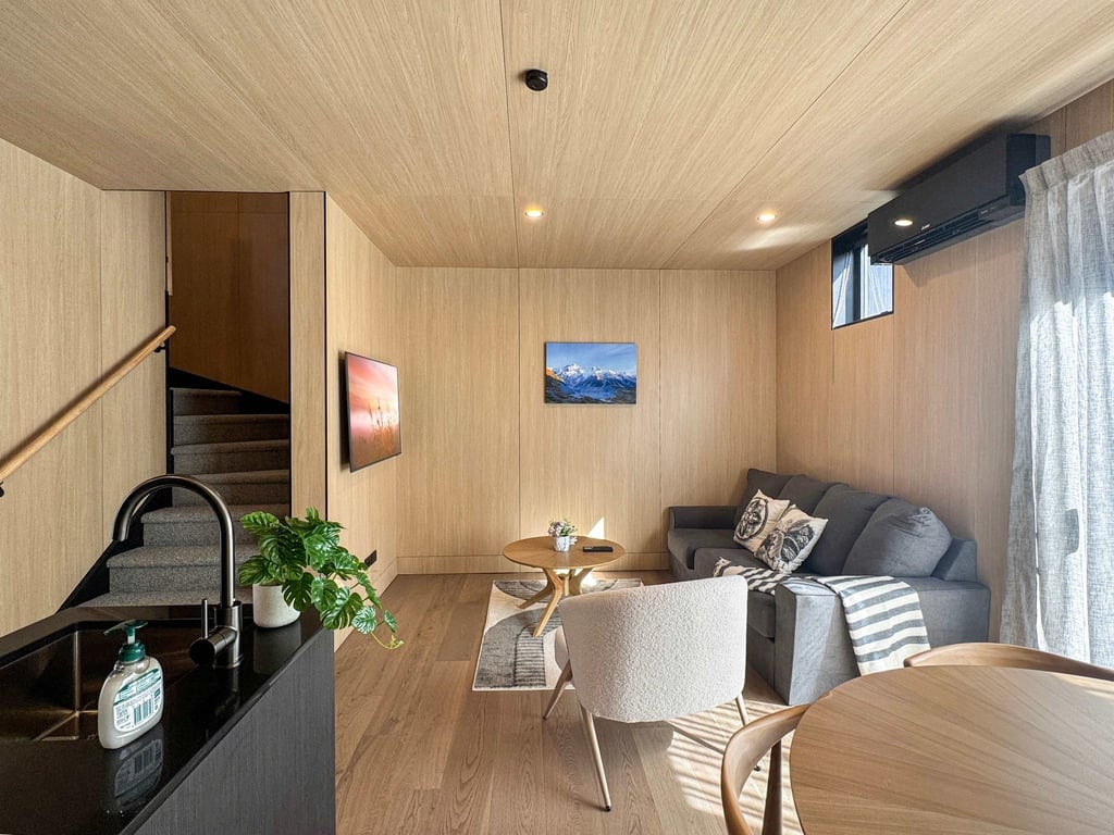 Warm, modern living space designed for relaxing evenings