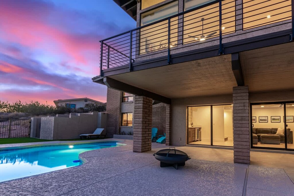 Relax and unwind with a serene twilight view from the pool
