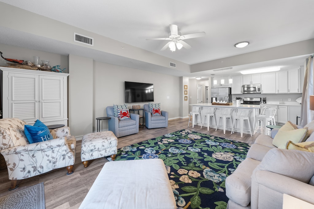 Enjoy a movie on the flat-screen TV