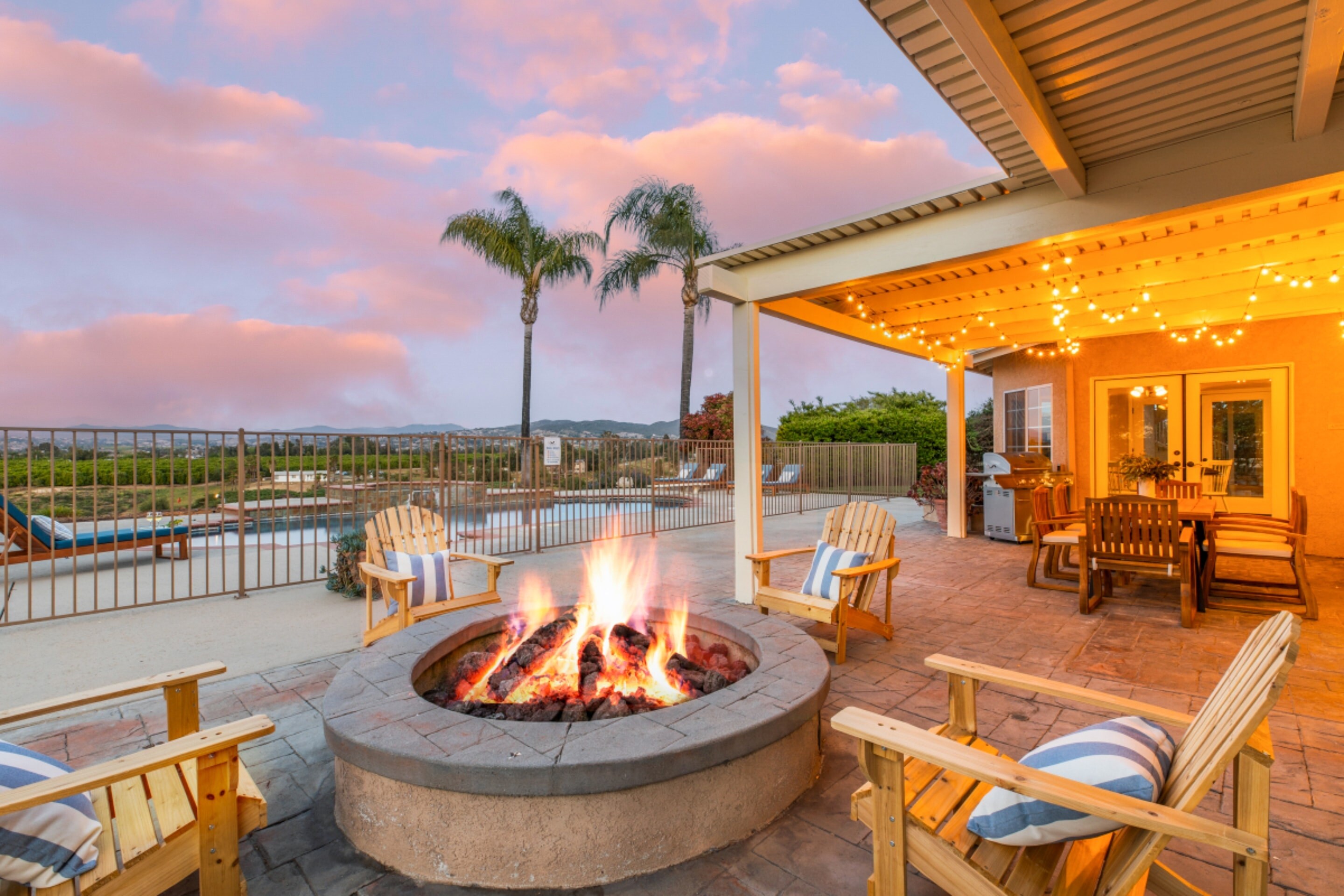 Gather around by the fire pit.